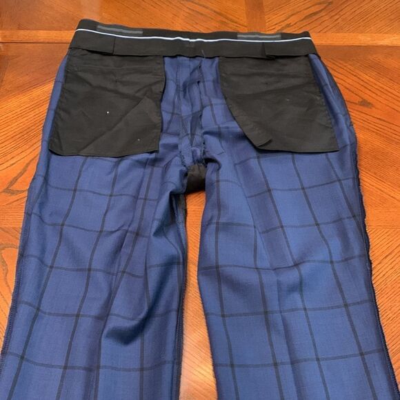 SUPER 150’s wool dress pants window pane black/navy superfine Australian wool - Picture 6 of 11